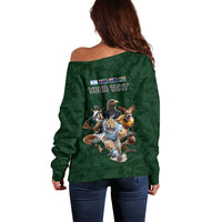 Custom Rugby Southern Hemisphere Off Shoulder Sweater Argentina AUNZ South Africa Mascot Green - Wonder Print Shop