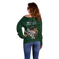 Custom Rugby Southern Hemisphere Off Shoulder Sweater Argentina AUNZ South Africa Mascot Green - Wonder Print Shop