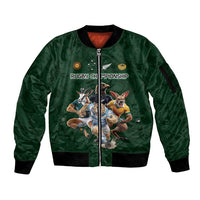 Custom Rugby Southern Hemisphere Sleeve Zip Bomber Jacket Argentina AUNZ South Africa Mascot Green - Wonder Print Shop