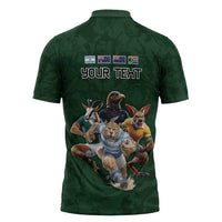 Custom Rugby Southern Hemisphere Zipper Polo Shirt Argentina AUNZ South Africa Mascot Green - Wonder Print Shop