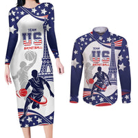 Personalized USA Basketball Couples Matching Long Sleeve Bodycon Dress and Long Sleeve Button Shirt One For All Summer Sport LT9 - Wonder Print Shop