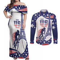 Personalized USA Cycling Couples Matching Off Shoulder Maxi Dress and Long Sleeve Button Shirt One For All Summer Sport LT9 - Wonder Print Shop