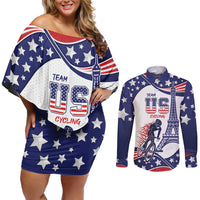 Personalized USA Cycling Couples Matching Off Shoulder Short Dress and Long Sleeve Button Shirt One For All Summer Sport LT9 - Wonder Print Shop