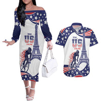 Personalized USA Cycling Couples Matching Off The Shoulder Long Sleeve Dress and Hawaiian Shirt One For All Summer Sport LT9 - Wonder Print Shop