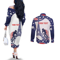 Personalized USA Cycling Couples Matching Off The Shoulder Long Sleeve Dress and Long Sleeve Button Shirt One For All Summer Sport