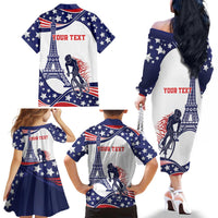 Personalized USA Cycling Family Matching Off The Shoulder Long Sleeve Dress and Hawaiian Shirt One For All Summer Sport - Wonder Print Shop