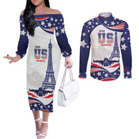 Personalized USA Swimming Couples Matching Off The Shoulder Long Sleeve Dress and Long Sleeve Button Shirt One For All Summer Sport