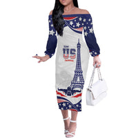 Personalized USA Swimming Off The Shoulder Long Sleeve Dress One For All Summer Sport - Wonder Print Shop