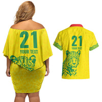 Custom Guyana Golden Jaguars Couples Matching Off Shoulder Short Dress and Hawaiian Shirt Heritage Flame Edition - Wonder Print Shop