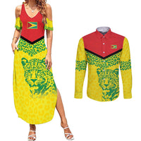Custom Guyana Golden Jaguars Couples Matching Summer Maxi Dress and Long Sleeve Button Shirt Heritage Flame Edition - Wonder Print Shop