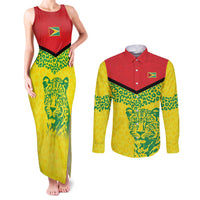Custom Guyana Golden Jaguars Couples Matching Tank Maxi Dress and Long Sleeve Button Shirt Heritage Flame Edition - Wonder Print Shop