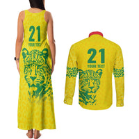 Custom Guyana Golden Jaguars Couples Matching Tank Maxi Dress and Long Sleeve Button Shirt Heritage Flame Edition - Wonder Print Shop