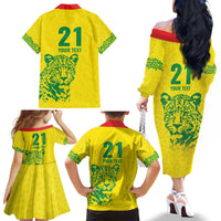 Custom Guyana Golden Jaguars Family Matching Off The Shoulder Long Sleeve Dress and Hawaiian Shirt Heritage Flame Edition - Wonder Print Shop