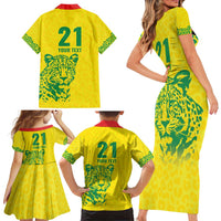 Custom Guyana Golden Jaguars Family Matching Short Sleeve Bodycon Dress and Hawaiian Shirt Heritage Flame Edition - Wonder Print Shop