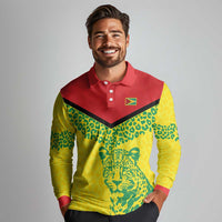 Custom Guyana Golden Jaguars Long Sleeve Polo Shirt Heritage Flame Edition - Wonder Print Shop