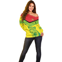 Custom Guyana Golden Jaguars Off Shoulder Sweater Heritage Flame Edition - Wonder Print Shop