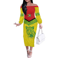 Custom Guyana Golden Jaguars Off The Shoulder Long Sleeve Dress Heritage Flame Edition - Wonder Print Shop