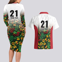 Custom Guyana Football Couples Matching Long Sleeve Bodycon Dress and Hawaiian Shirt Spirit of the Jaguar - White - Wonder Print Shop