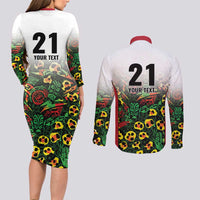 Custom Guyana Football Couples Matching Long Sleeve Bodycon Dress and Long Sleeve Button Shirt Spirit of the Jaguar - White - Wonder Print Shop
