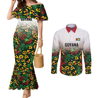 Custom Guyana Football Couples Matching Mermaid Dress and Long Sleeve Button Shirt Spirit of the Jaguar - White - Wonder Print Shop