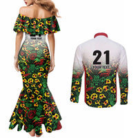 Custom Guyana Football Couples Matching Mermaid Dress and Long Sleeve Button Shirt Spirit of the Jaguar - White - Wonder Print Shop