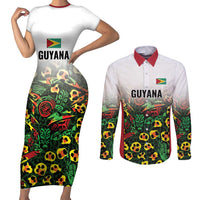 Custom Guyana Football Couples Matching Short Sleeve Bodycon Dress and Long Sleeve Button Shirt Spirit of the Jaguar - White - Wonder Print Shop