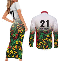 Custom Guyana Football Couples Matching Short Sleeve Bodycon Dress and Long Sleeve Button Shirt Spirit of the Jaguar - White - Wonder Print Shop