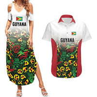 Custom Guyana Football Couples Matching Summer Maxi Dress and Hawaiian Shirt Spirit of the Jaguar - White - Wonder Print Shop