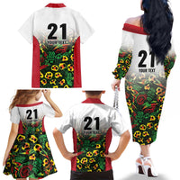 Custom Guyana Football Family Matching Off The Shoulder Long Sleeve Dress and Hawaiian Shirt Spirit of the Jaguar - White - Wonder Print Shop