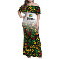 Custom Guyana Football Family Matching Off Shoulder Maxi Dress and Hawaiian Shirt Spirit of the Jaguar - White - Wonder Print Shop