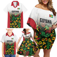 Custom Guyana Football Family Matching Off Shoulder Short Dress and Hawaiian Shirt Spirit of the Jaguar - White - Wonder Print Shop