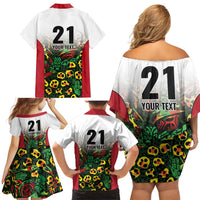 Custom Guyana Football Family Matching Off Shoulder Short Dress and Hawaiian Shirt Spirit of the Jaguar - White - Wonder Print Shop