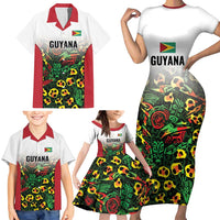 Custom Guyana Football Family Matching Short Sleeve Bodycon Dress and Hawaiian Shirt Spirit of the Jaguar - White - Wonder Print Shop