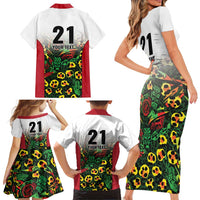Custom Guyana Football Family Matching Short Sleeve Bodycon Dress and Hawaiian Shirt Spirit of the Jaguar - White - Wonder Print Shop