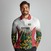 Custom Guyana Football Long Sleeve Polo Shirt Spirit of the Jaguar - White - Wonder Print Shop