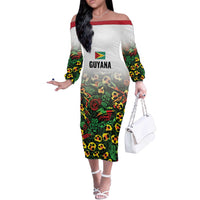 Custom Guyana Football Off The Shoulder Long Sleeve Dress Spirit of the Jaguar - White - Wonder Print Shop