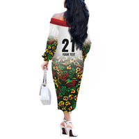 Custom Guyana Football Off The Shoulder Long Sleeve Dress Spirit of the Jaguar - White - Wonder Print Shop