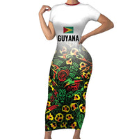 Custom Guyana Football Short Sleeve Bodycon Dress Spirit of the Jaguar - White - Wonder Print Shop