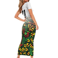 Custom Guyana Football Short Sleeve Bodycon Dress Spirit of the Jaguar - White - Wonder Print Shop