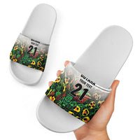 Custom Guyana Football Slide Sandals Spirit of the Jaguar - White - Wonder Print Shop