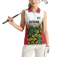Custom Guyana Football Women Sleeveless Polo Shirt Spirit of the Jaguar - White - Wonder Print Shop