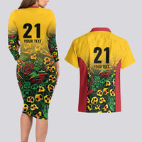 Custom Guyana Football Couples Matching Long Sleeve Bodycon Dress and Hawaiian Shirt Spirit of the Jaguar - Yellow - Wonder Print Shop