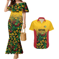 Custom Guyana Football Couples Matching Mermaid Dress and Hawaiian Shirt Spirit of the Jaguar - Yellow - Wonder Print Shop