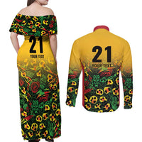 Custom Guyana Football Couples Matching Off Shoulder Maxi Dress and Long Sleeve Button Shirt Spirit of the Jaguar - Yellow - Wonder Print Shop