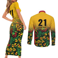 Custom Guyana Football Couples Matching Short Sleeve Bodycon Dress and Long Sleeve Button Shirt Spirit of the Jaguar - Yellow - Wonder Print Shop