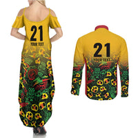 Custom Guyana Football Couples Matching Summer Maxi Dress and Long Sleeve Button Shirt Spirit of the Jaguar - Yellow - Wonder Print Shop