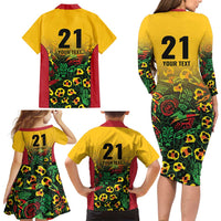 Custom Guyana Football Family Matching Long Sleeve Bodycon Dress and Hawaiian Shirt Spirit of the Jaguar - Yellow - Wonder Print Shop