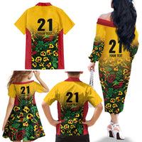 Custom Guyana Football Family Matching Off The Shoulder Long Sleeve Dress and Hawaiian Shirt Spirit of the Jaguar - Yellow - Wonder Print Shop