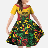 Custom Guyana Football Family Matching Off Shoulder Maxi Dress and Hawaiian Shirt Spirit of the Jaguar - Yellow - Wonder Print Shop