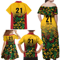 Custom Guyana Football Family Matching Off Shoulder Maxi Dress and Hawaiian Shirt Spirit of the Jaguar - Yellow - Wonder Print Shop